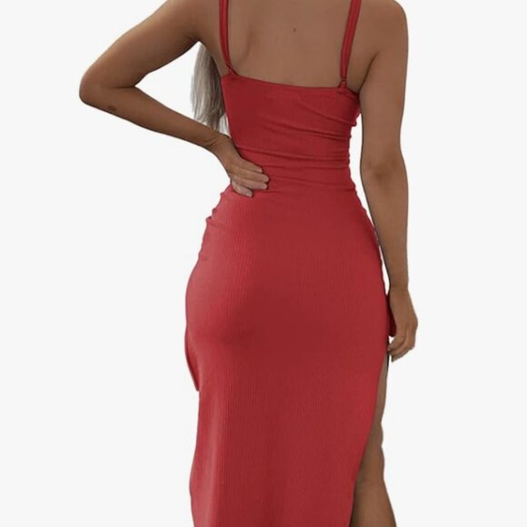 Women's Tie Knot Cut Out Side Split Hem Knit Bodycon Maxi Dress - Picture 4 of 4